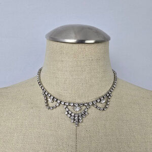 Vintage Silver Tone Crystal Collar Necklace
